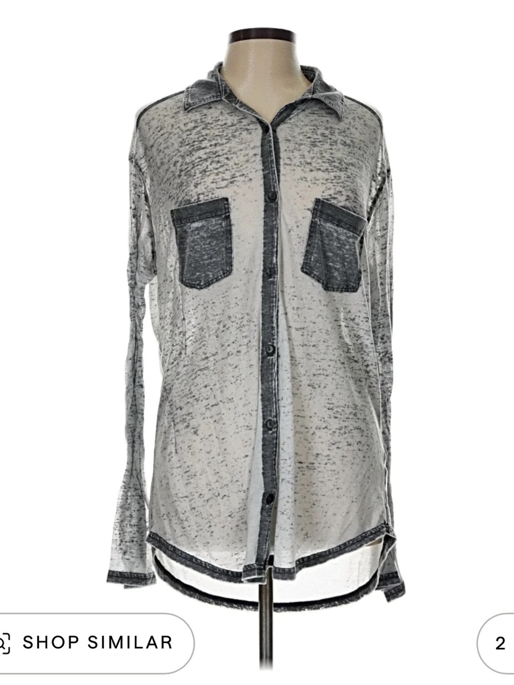 Rubbish Sheer Button-Up Shirt in Grey Wash